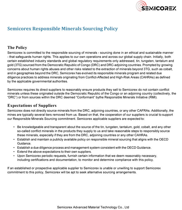 Politica di approvvigionamento responsabile dei minerali di Semicorex